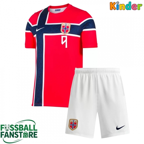 Norwegen Erling Haaland #9 Replik Heimtrikot Kinder WM 2026 Kurzarm (+ Kurze Hosen)